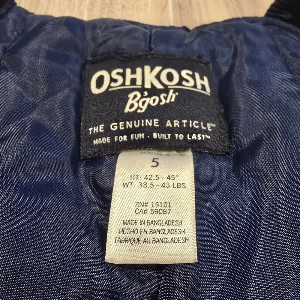 Oshkosh B'gosh Classic Snow Bib Ski Snowsuit Size Boys 5 Blue.